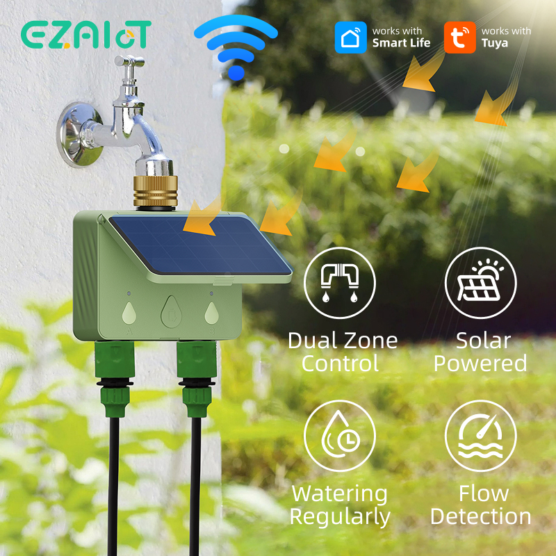 Smart Garden Sprinkler - WiFi Water Timer 2 Zone Solar