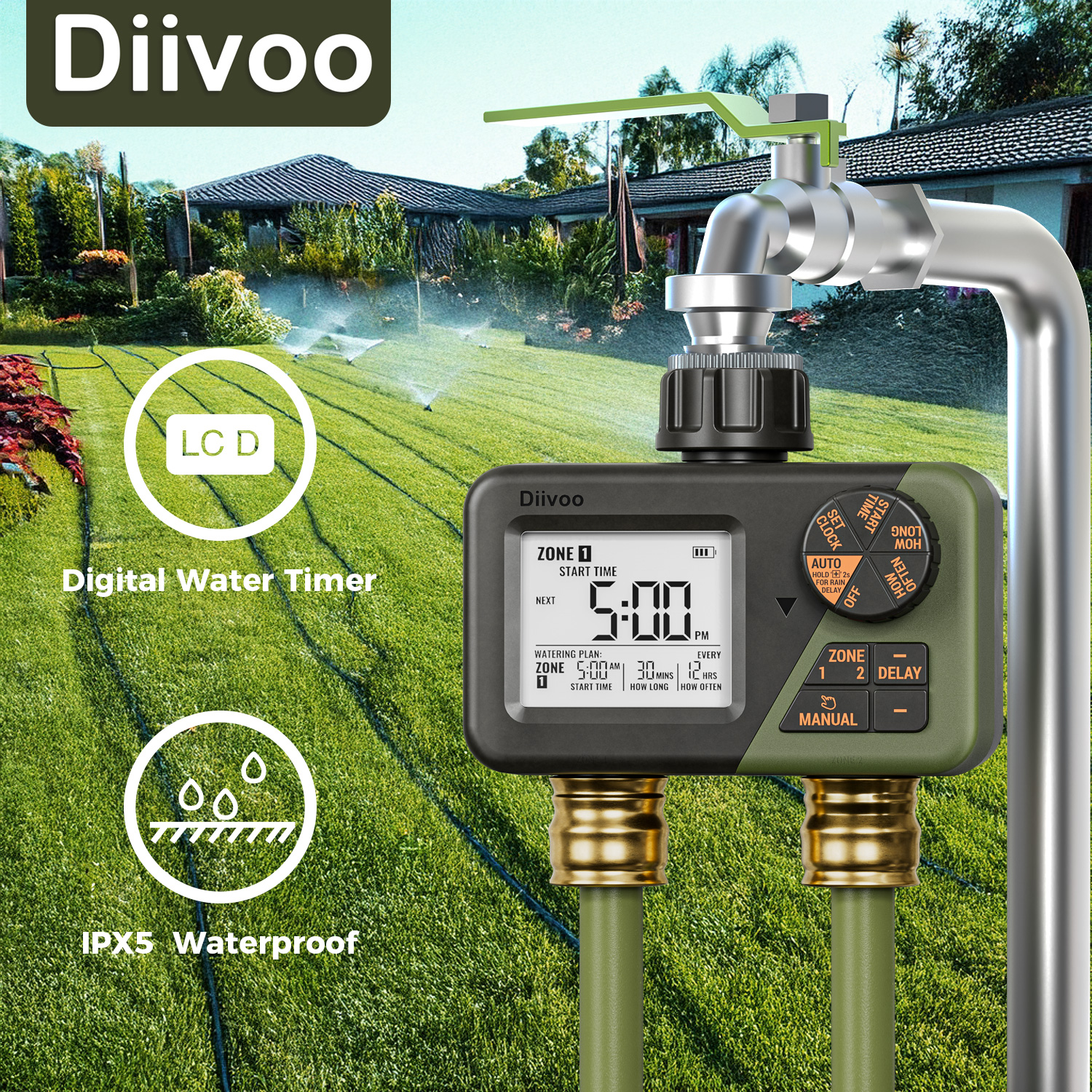 Smart Garden Tap - Diivoo Garden Water Timer 2 Outlets
